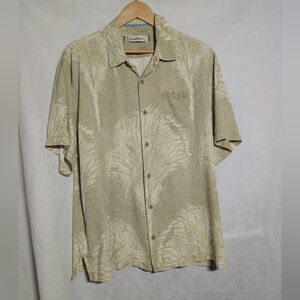 Tommy Bahama Silk Sz XL Olive Palm Print Shirt